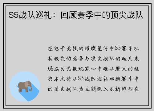 S5战队巡礼：回顾赛季中的顶尖战队