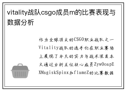 vitality战队csgo成员m的比赛表现与数据分析