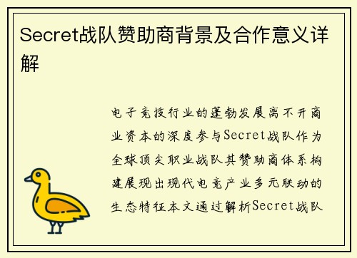 Secret战队赞助商背景及合作意义详解